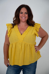 Curvy V-neck Ruffle Sleeve Top