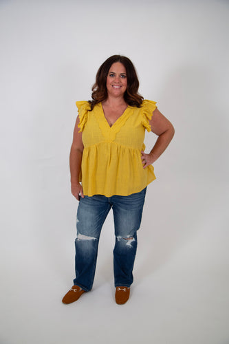 Curvy V-neck Ruffle Sleeve Top