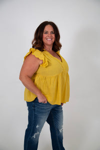 Curvy V-neck Ruffle Sleeve Top