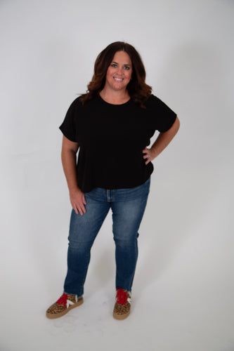 Curvy Rolled Sleeve T-shirt | Black