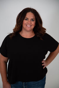 Curvy Rolled Sleeve T-shirt | Black