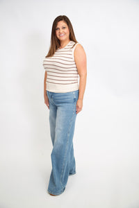 Striped Knit Muscle Tank | Coffee