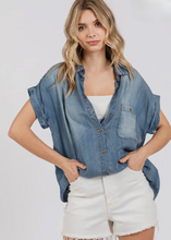 Load image into Gallery viewer, Curvy Rolled Sleeve Denim Shirt