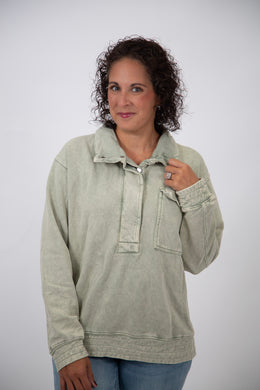 Quarter Button-up Pullover | Green