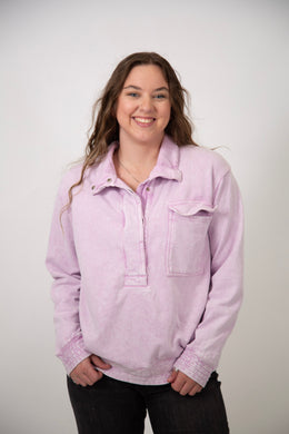 Quarter Button-up Pullover | Purple