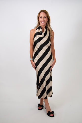 Striped Halter Satin Dress