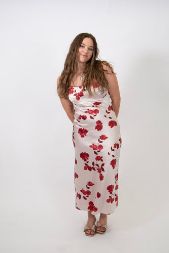 Floral Satin Midi Dress