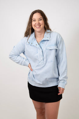 Quarter Button-up Pullover | Blue