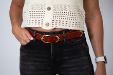 Load image into Gallery viewer, Boho Triangular Buckle Leather Belt | Cognac