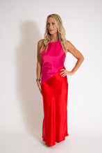 Load image into Gallery viewer, Asymmetrical Satin Dress (Pink &amp; Red)