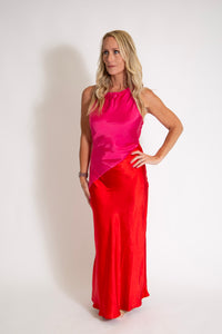 Asymmetrical Satin Dress (Pink & Red)