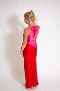 Asymmetrical Satin Dress (Pink & Red)