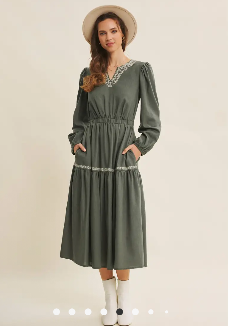 Embroidered Linen Blend Maxi Dress