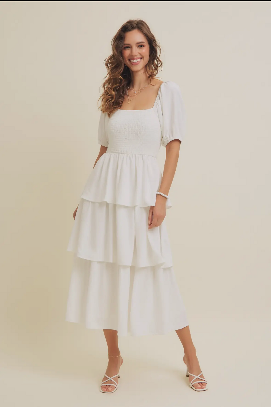 Smocked Tiered Ruffle Midi Dress