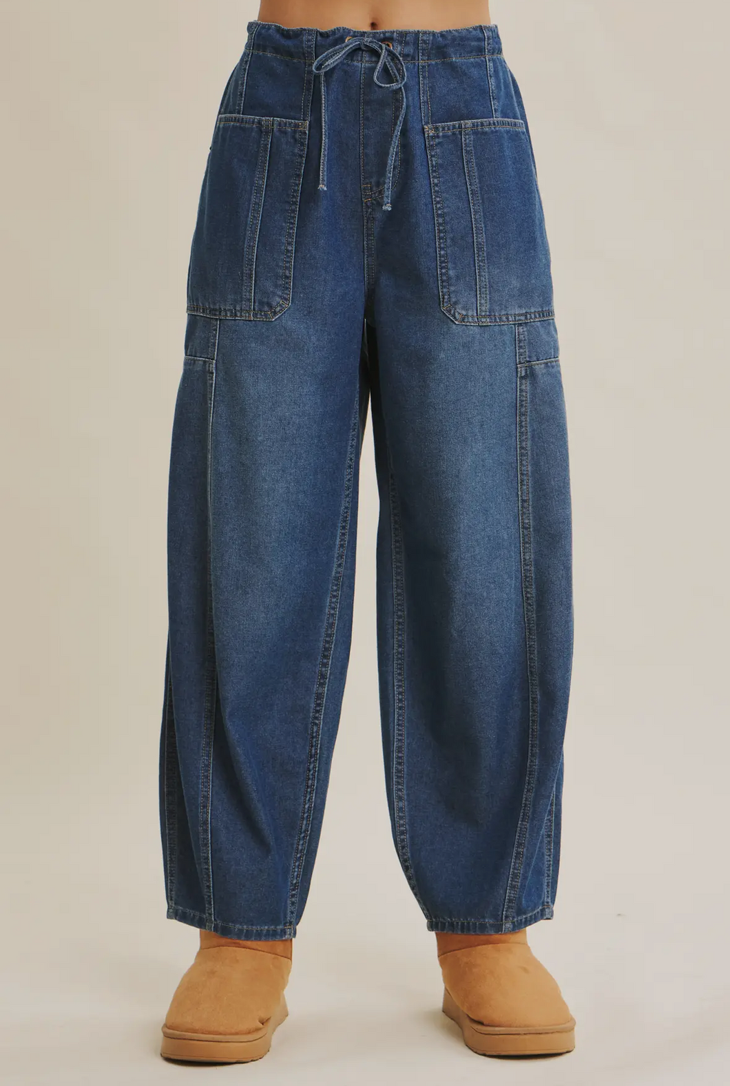 Washed Balloon Leg Denim Pants