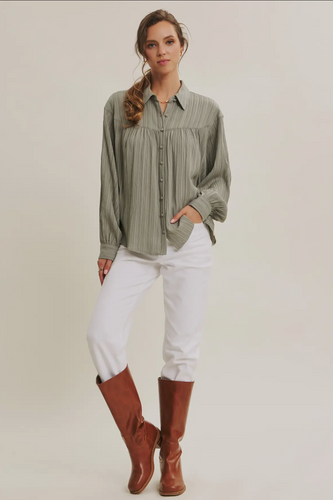 Crinkled Button Down Oversized Shirt