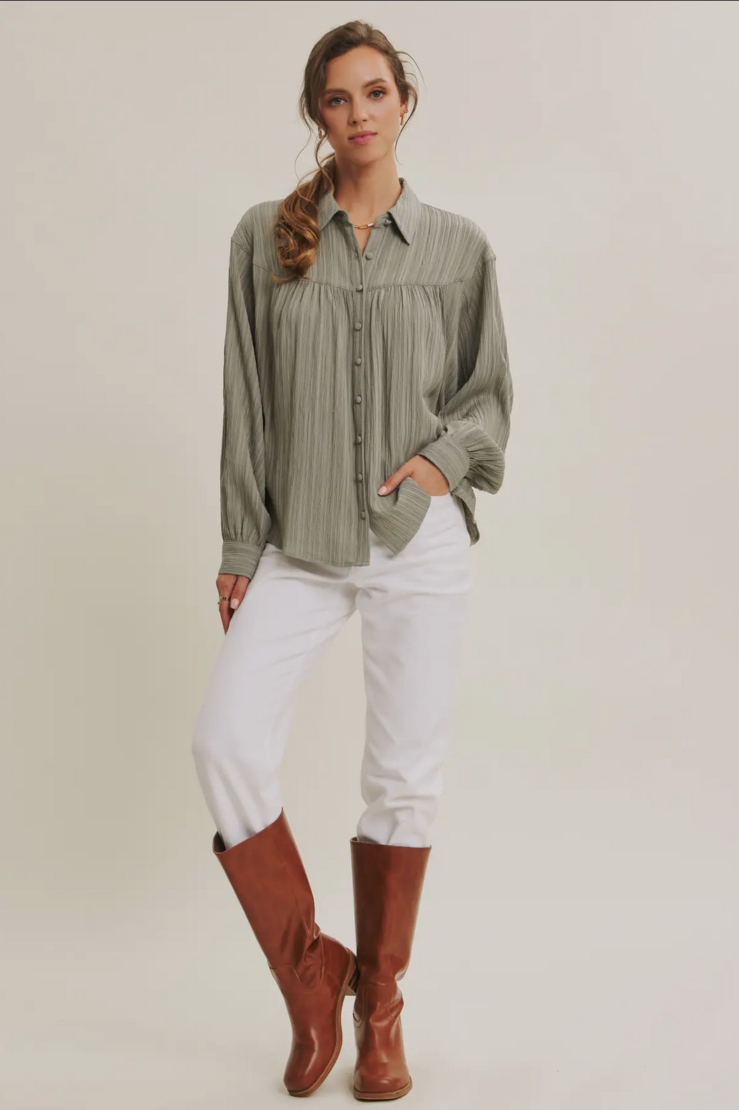 Crinkled Button Down Oversized Shirt