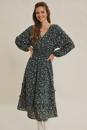 Floral Smocked Waist Midi Dress
