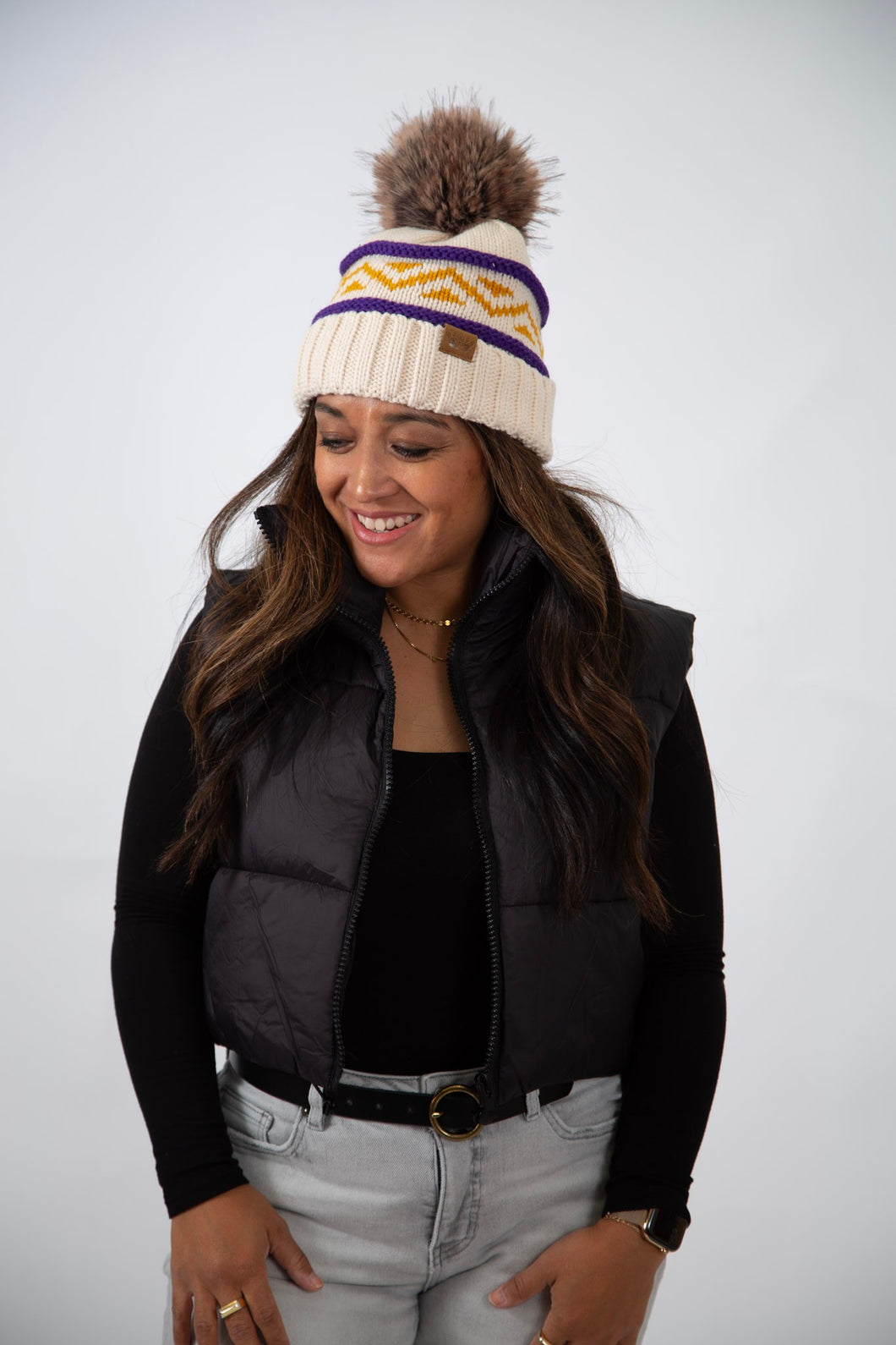 Pom Hat | Purple & Gold