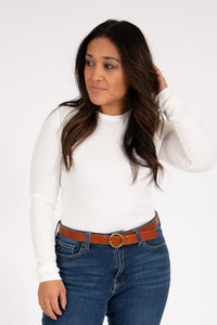 Double Layered Ribbed Long-Sleeved Shirt (White)