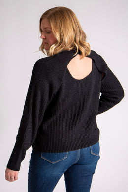 Ribbed Knit Open Back Surplice Sweater