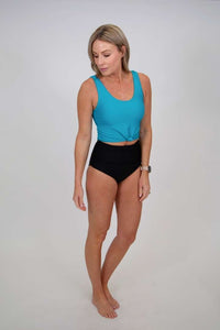 Knotted Rib Tankini Swim Top | Turquoise