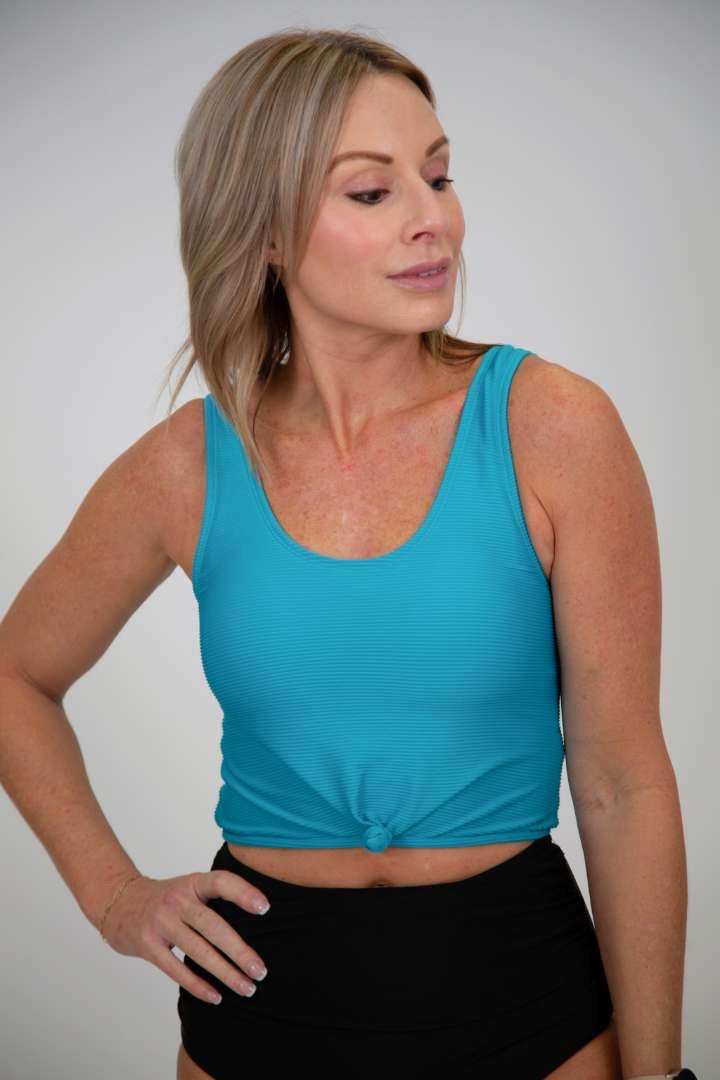 Knotted Rib Tankini Swim Top | Turquoise