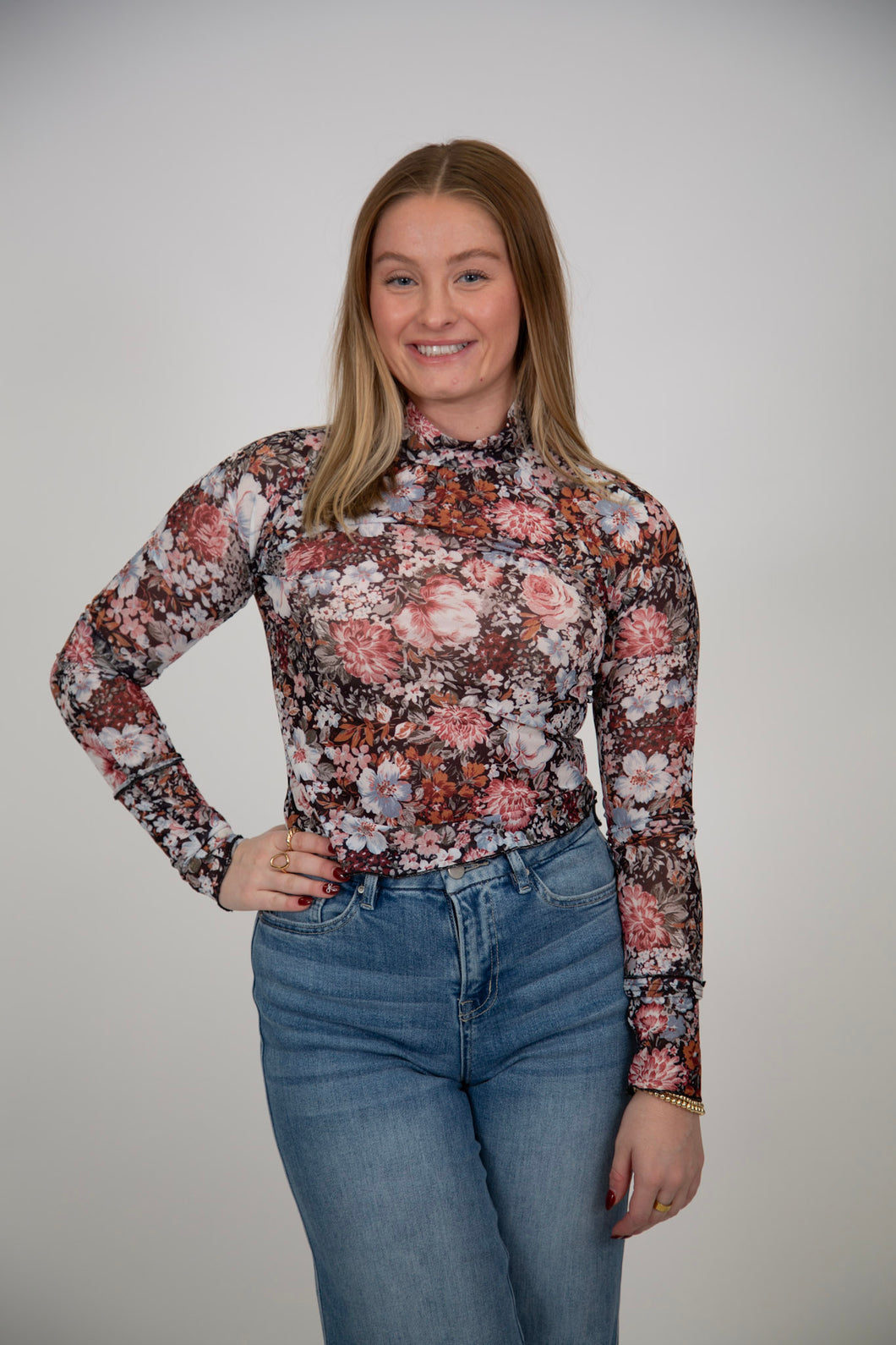 Floral Mesh Top | Brown Multi