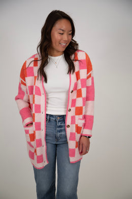 Oversized Checkered Cardigan