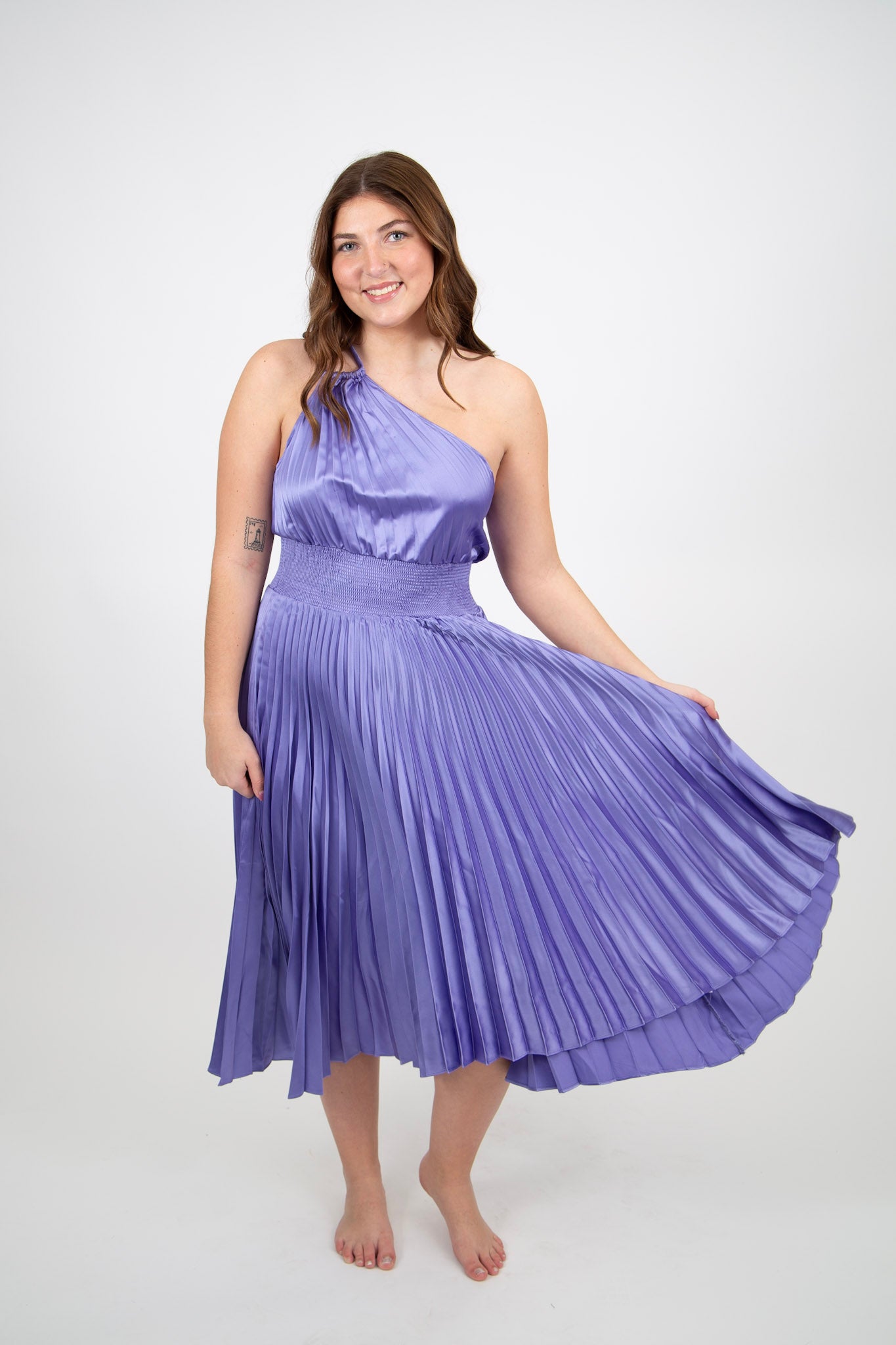 pleated one shoulder midi dress Pleated One Shoulder Midi Dress