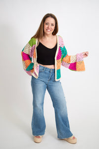 Multi Color Crochet Open Cardigan