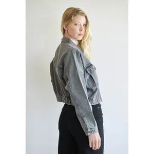 Cropped Denim Jacket with Elastic Band by Mica Denim