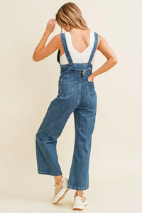 Straight Leg Denim Scoop Front Overalls