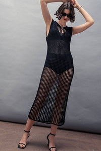 Crochet Knit Hollow Out Maxi Dress | Black