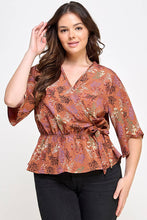 Load image into Gallery viewer, Curvy Floral Print Peplum Top | Mauve