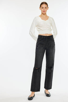 Straight Distressed Jeans by Kan Can