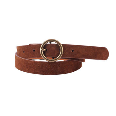 Suede Brass-Toned Circle Buckle Belt
