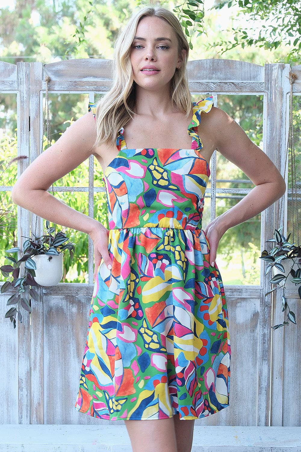 Ruffle Strap Printed Dress
