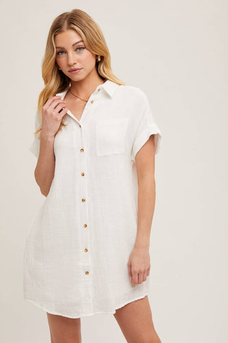 Rolled Sleeve Button Down Dress