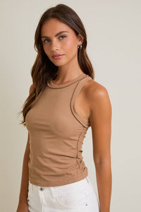 Exposed Seam Ribbed Tank | Tan