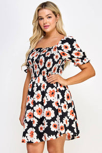 Curvy Floral Smocked Babydoll Dress