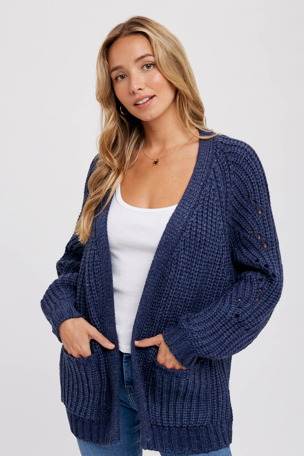 Pointelle Open Front Cardigan