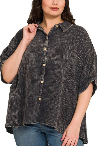 Curvy Washed Button Down Shirt