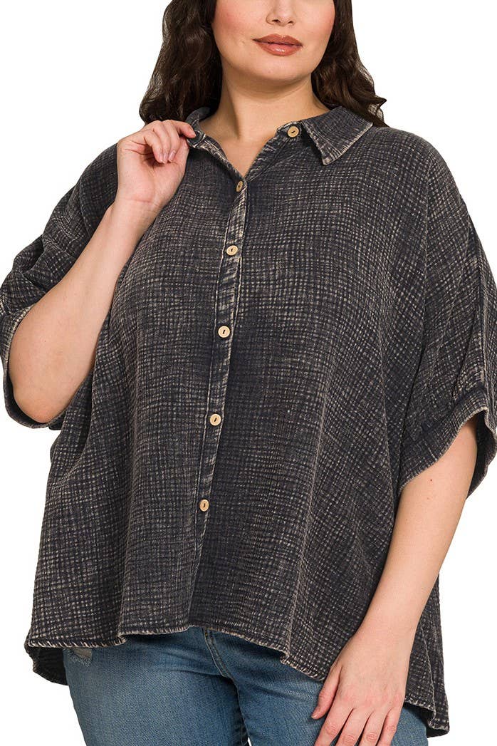 Curvy Washed Button Down Shirt