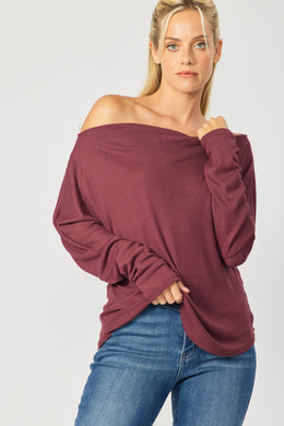 Dropped Shoulder Thermal Top | Burgundy
