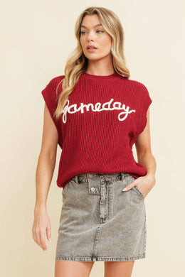 Gameday Embroidered Sweater Vest (Burgundy & White)