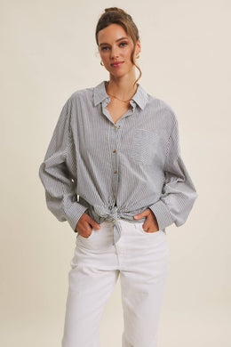 Pinstripe Oversized Shirt | Denim Blue