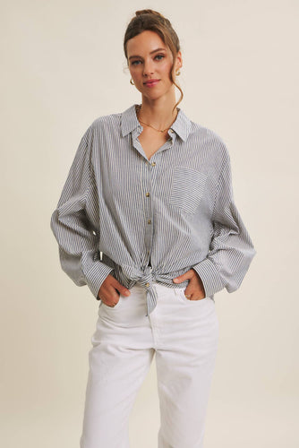 Pinstripe Oversized Shirt | Denim Blue