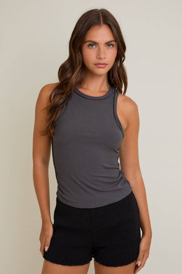 Exposed Seam Ribbed Tank | Charcoal