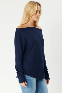 Dropped  Shoulder Thermal Top | Navy